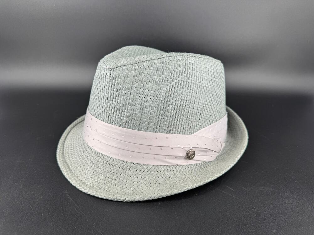 Peter Grimm Fedora Hat L/XL 100% Paper Gray Polka Dot Band Rabbit Trilby